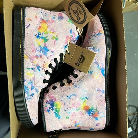 Pink confetti Doc Dr Martens convertible fold down suede NEW in box sz 7 - Picture 1 of 6